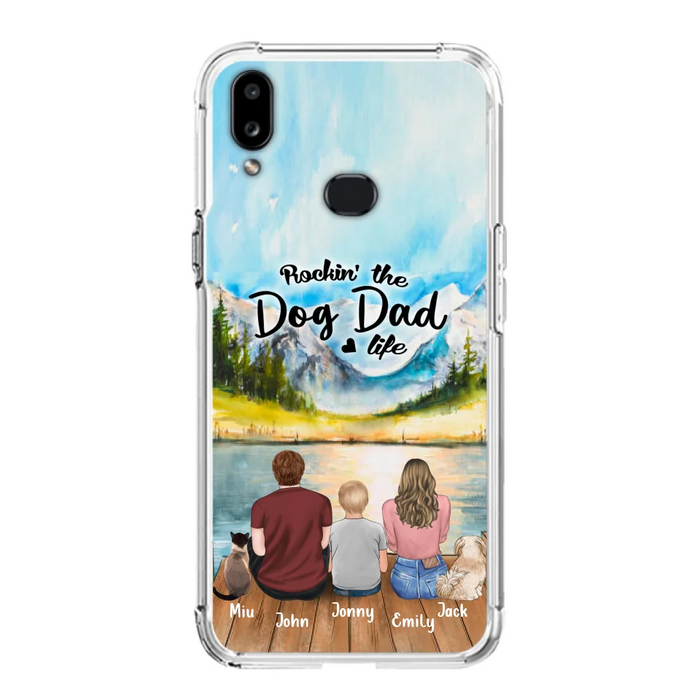 Personalized Pet Couple Phone Case - Parent With 1 Kid And 2 Pets - Case For iPhone And Samsung