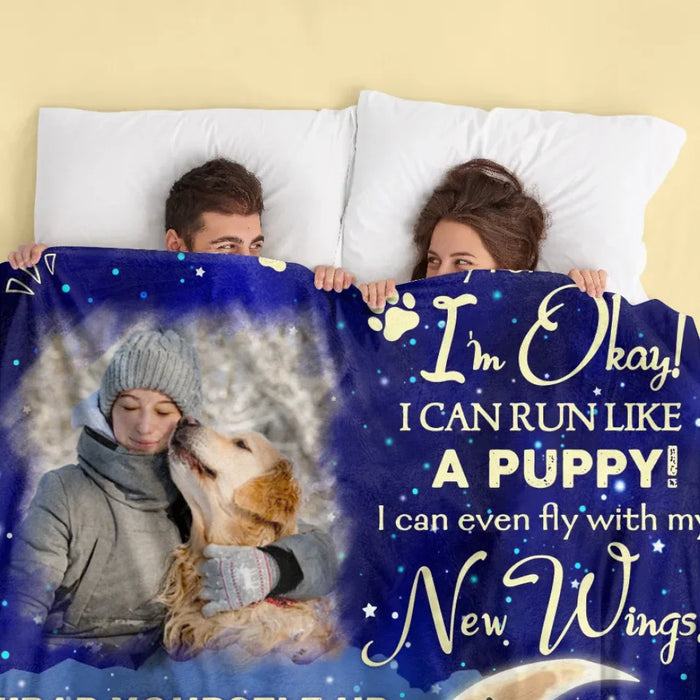 Custom Memorial Dog Quilt/Fleece Throw Blanket - Up to 3 Dogs - Memorial Gift Idea For Dog Mom - Don't Cry For Me Mom! I Am Ok!