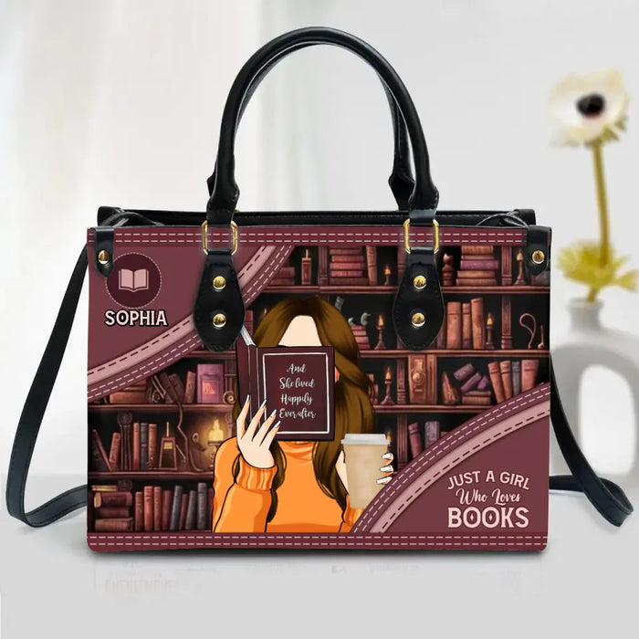 Personalized Reading Book PU Leather Handbag With Long Straps - Just A Girl Who Loves Books - Gift Idea For Reading Lovers, Friends