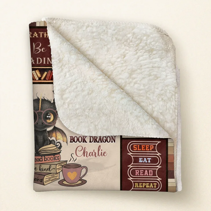 Personalized Books & Dragon Quilt/Fleece Throw Blanket - Gift Idea For Book Lover - In A World Of Bookworms Be A Book Dragon