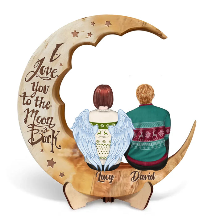 Personalized Memorial Family Moon Wooden Art - Memorial Gift Idea For Parent/Husband/Wife/Siblings - Up to 7 People - I Love You To The Moon & Back