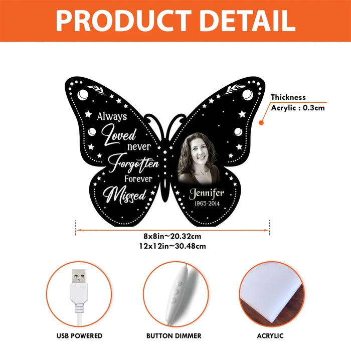 Personalized Memorial Butterfly Light Box - Memorial Gift Idea For Family Member - Upload Photo - Always On Our Minds Forever In Our Hearts