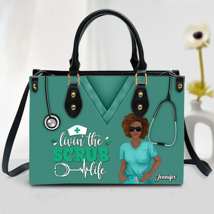 Personalized Nurse PU Leather Handbag With Long Straps - Mother's Day Gift Idea For Nurse/Mother/Daughter - Livin' The Scrub Life