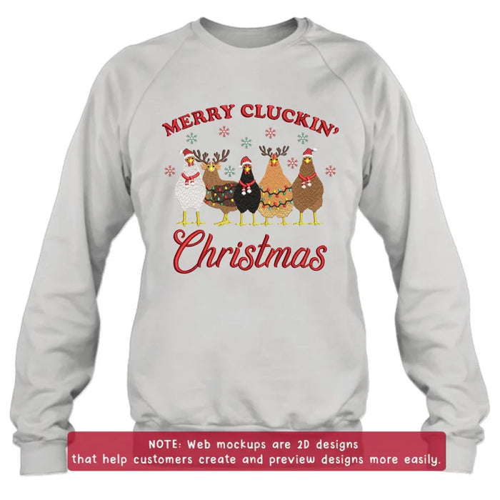 Personalized Cluckin' Christmas Chicken Embroidered Sweatshirt - Gift Idea For Chicken Lover