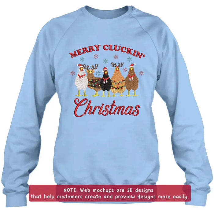 Personalized Cluckin' Christmas Chicken Embroidered Sweatshirt - Gift Idea For Chicken Lover