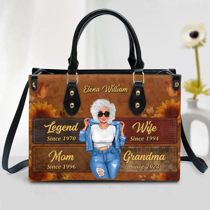 Personalized Legend Wife Mom Grandma PU Leather Handbag With Long Straps - Mother's Day Gift Idea For Mother/Grandma