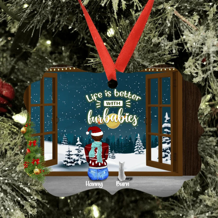 Personalized Christmas By Window Rectangle Ornament - Man/Woman/Couple With Up to 4 Kids - 4 Pets - Best Gift For Christmas - Happy First Christmas Together
