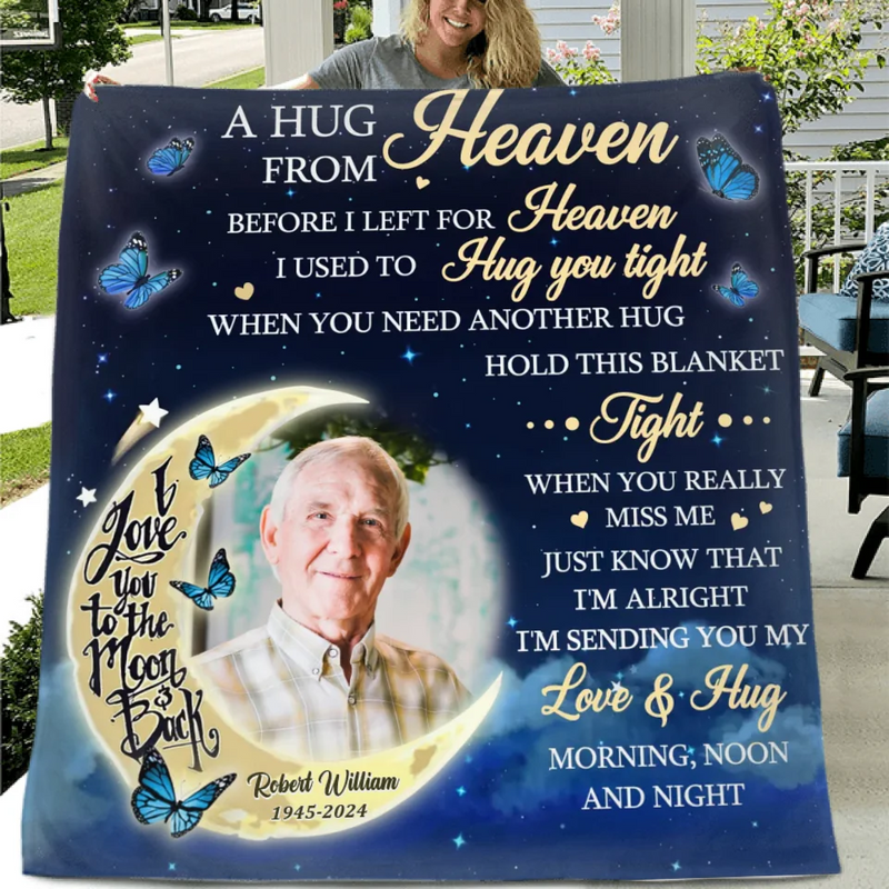 Personalized Memorial Pillow Cover/Quilt/Fleece Throw Blanket - Memorial Gift Idea - Upload Photo - A Hug From Heaven