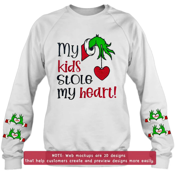 Personalized Grinch Hand Embroidered Sweater - Up to 6 Kids - Christmas Gift Idea For Grandma/Mom - My Kids Stole My Heart