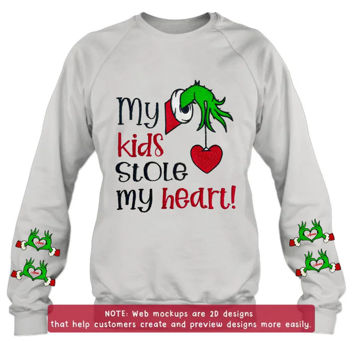 Personalized Grinch Hand Embroidered Sweater - Up to 6 Kids - Christmas Gift Idea For Grandma/Mom - My Kids Stole My Heart