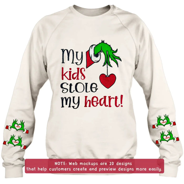 Personalized Grinch Hand Embroidered Sweater - Up to 6 Kids - Christmas Gift Idea For Grandma/Mom - My Kids Stole My Heart