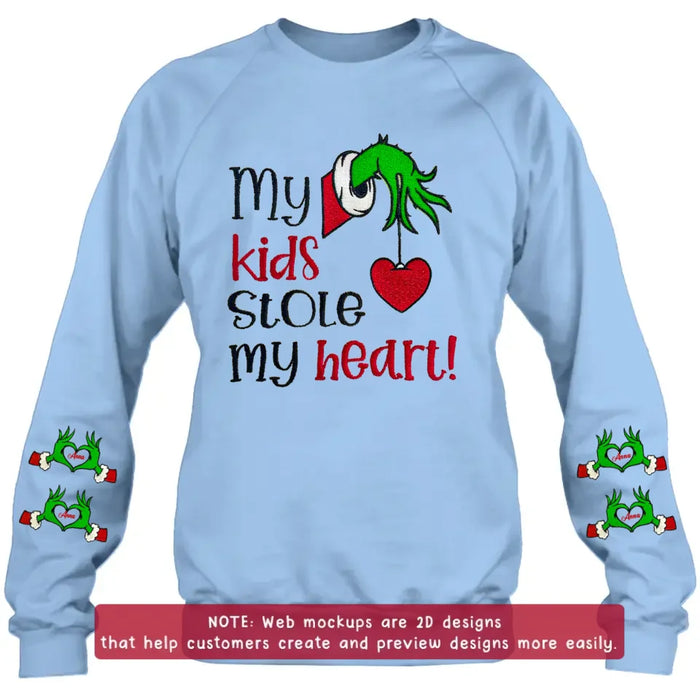 Personalized Grinch Hand Embroidered Sweater - Up to 6 Kids - Christmas Gift Idea For Grandma/Mom - My Kids Stole My Heart
