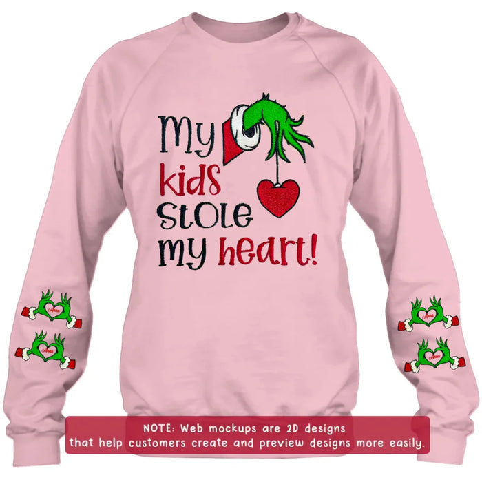 Personalized Grinch Hand Embroidered Sweater - Up to 6 Kids - Christmas Gift Idea For Grandma/Mom - My Kids Stole My Heart