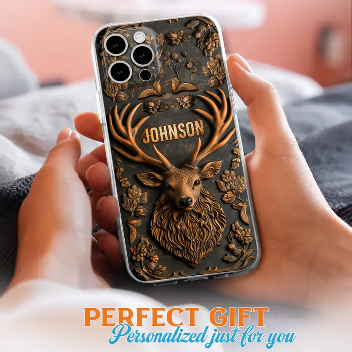 Personalized Deer Hunting 3D Printed Effect Phone Case - Gift Idea For Hunting Lover - Case For iPhone/Samsung