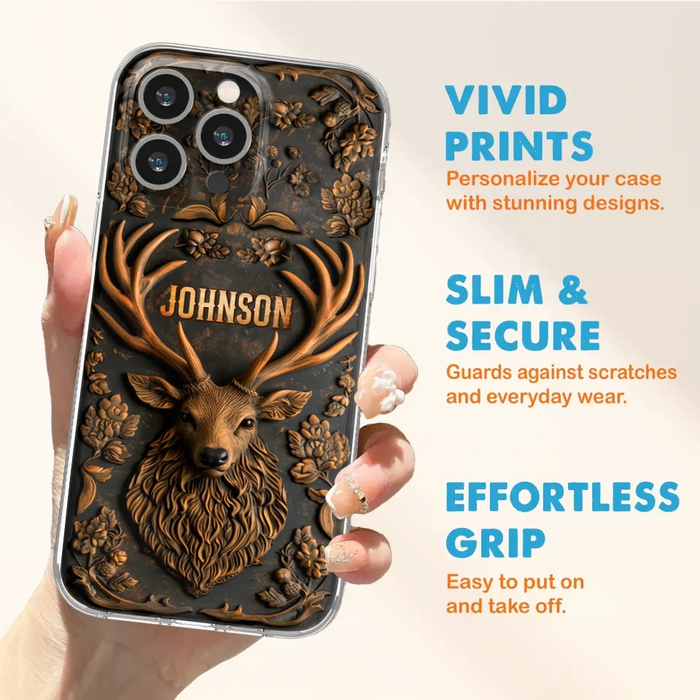 Personalized Deer Hunting 3D Printed Effect Phone Case - Gift Idea For Hunting Lover - Case For iPhone/Samsung