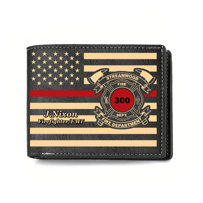 Personalized Fire Fighter/EMT/EMS Leather Wallet - Gift Idea For Fire Fighter/Father's Day