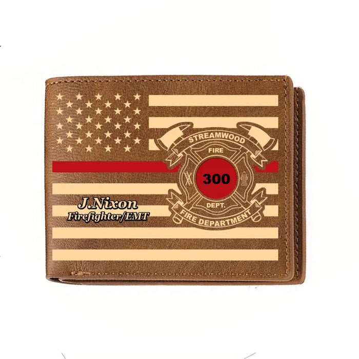 Personalized Fire Fighter/EMT/EMS Leather Wallet - Gift Idea For Fire Fighter/Father's Day