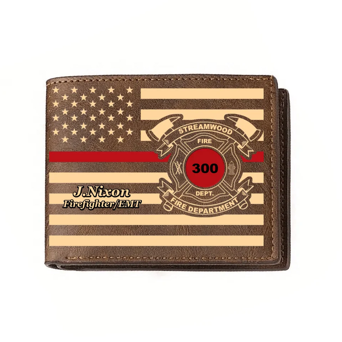 Personalized Fire Fighter/EMT/EMS Leather Wallet - Gift Idea For Fire Fighter/Father's Day
