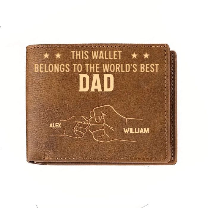 Personalized Dad Leather Wallet - Up to 4 Kids - Father's Day Gift Idea For Dad/Husband - This Wallet Belongs To The World's Best Dad