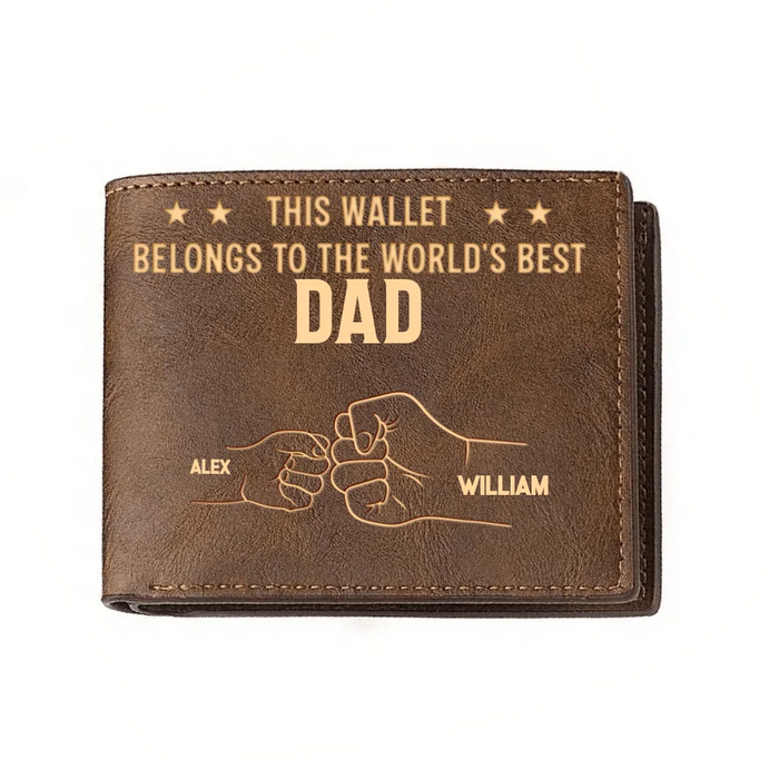 Personalized Dad Leather Wallet - Up to 4 Kids - Father's Day Gift Idea For Dad/Husband - This Wallet Belongs To The World's Best Dad