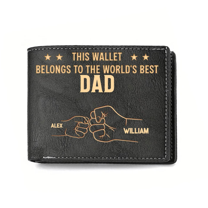 Personalized Dad Leather Wallet - Up to 4 Kids - Father's Day Gift Idea For Dad/Husband - This Wallet Belongs To The World's Best Dad