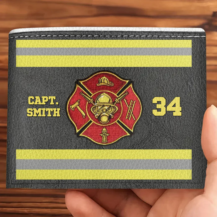 Personalized Firefighter Leather Wallet - Father's Day Gift Idea for Firefighter