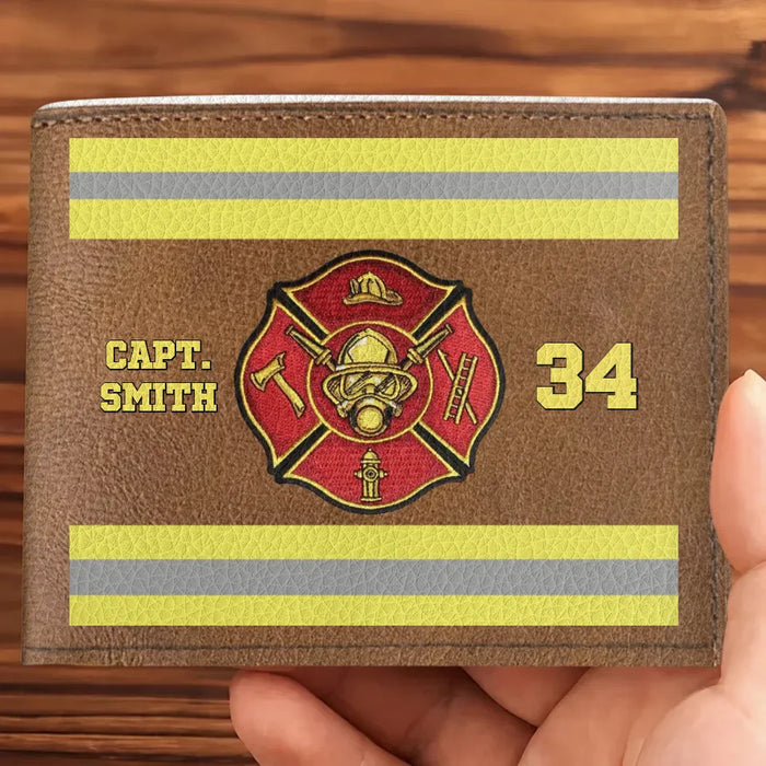 Personalized Firefighter Leather Wallet - Father's Day Gift Idea for Firefighter