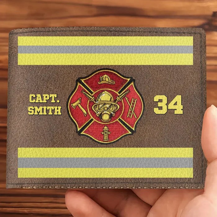 Personalized Firefighter Leather Wallet - Father's Day Gift Idea for Firefighter