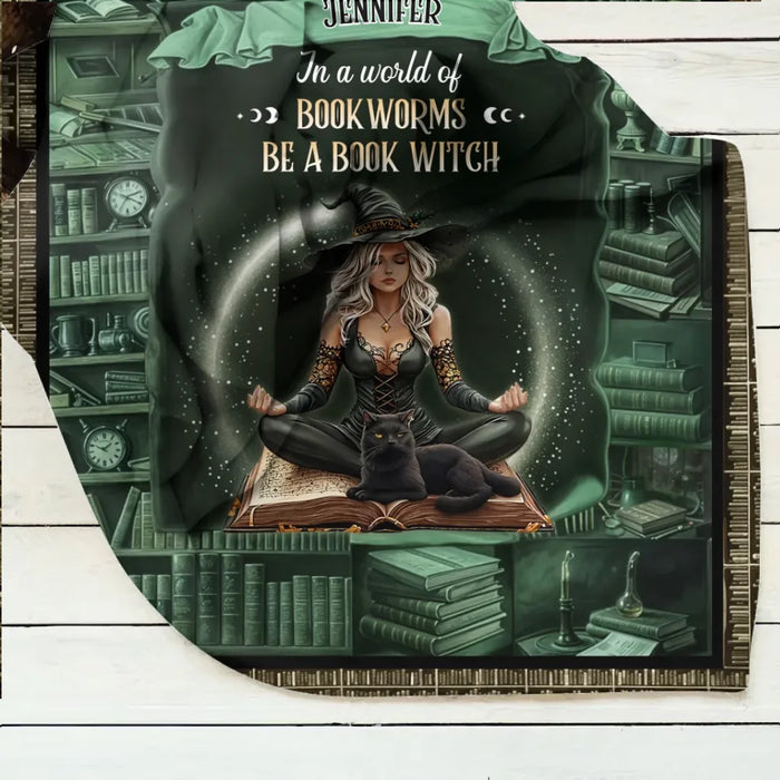 Personalized Book Witch Quilt/Fleece Throw Blanket - Gift For Witch Book Lover - In A World Of Book Worms Be A Book Witch