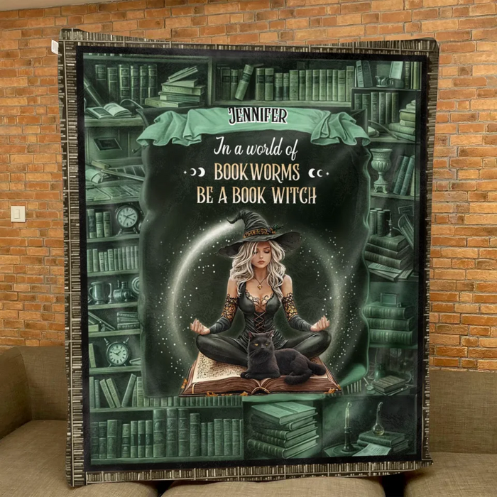 Personalized Book Witch Quilt/Fleece Throw Blanket - Gift For Witch Book Lover - In A World Of Book Worms Be A Book Witch