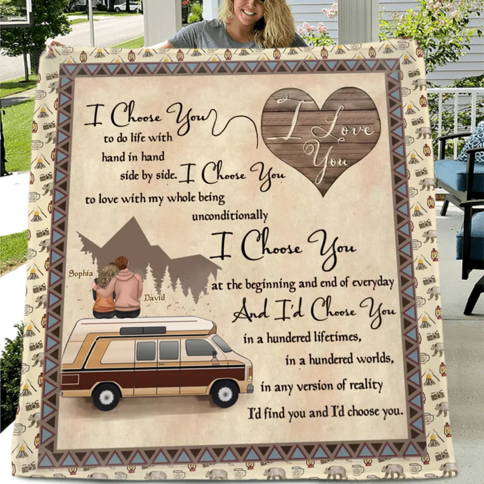 Personalized Couple Fleece Throw Blanket & Quilt - Gift Idea For Couple/Husband Wife/Camping Lover - I Choose You