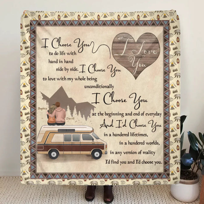 Personalized Couple Fleece Throw Blanket & Quilt - Gift Idea For Couple/Husband Wife/Camping Lover - I Choose You