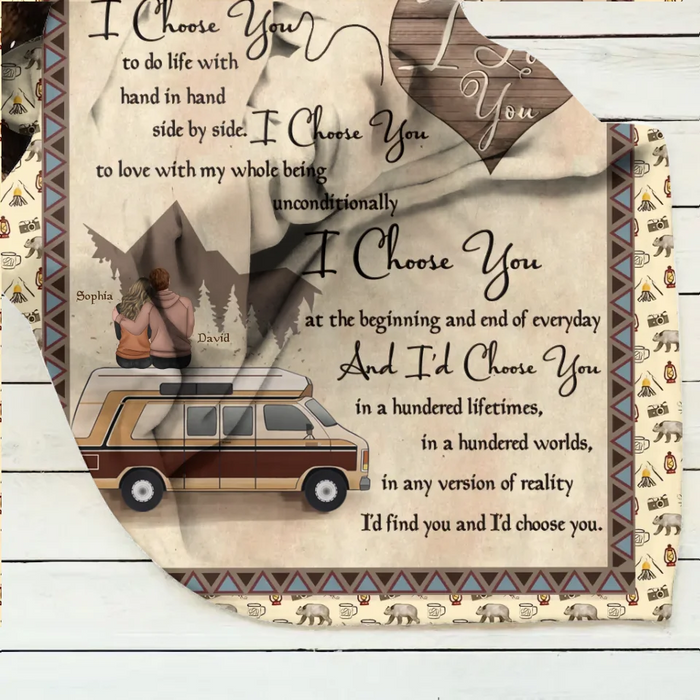 Personalized Couple Fleece Throw Blanket & Quilt - Gift Idea For Couple/Husband Wife/Camping Lover - I Choose You