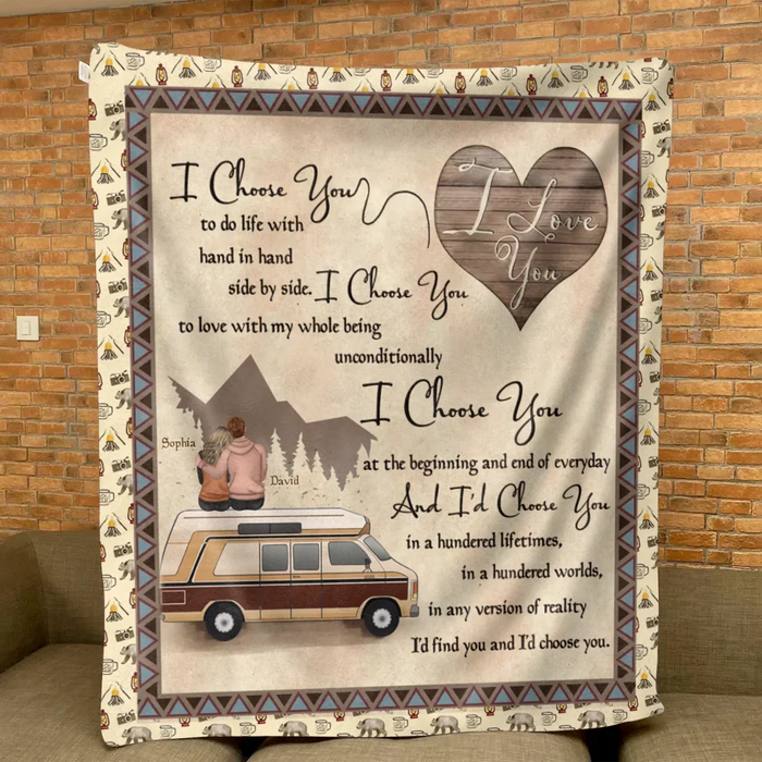 Personalized Couple Fleece Throw Blanket & Quilt - Gift Idea For Couple/Husband Wife/Camping Lover - I Choose You