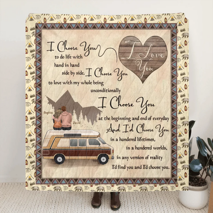 Personalized Couple Fleece Throw Blanket & Quilt - Gift Idea For Couple/Husband Wife/Camping Lover - I Choose You