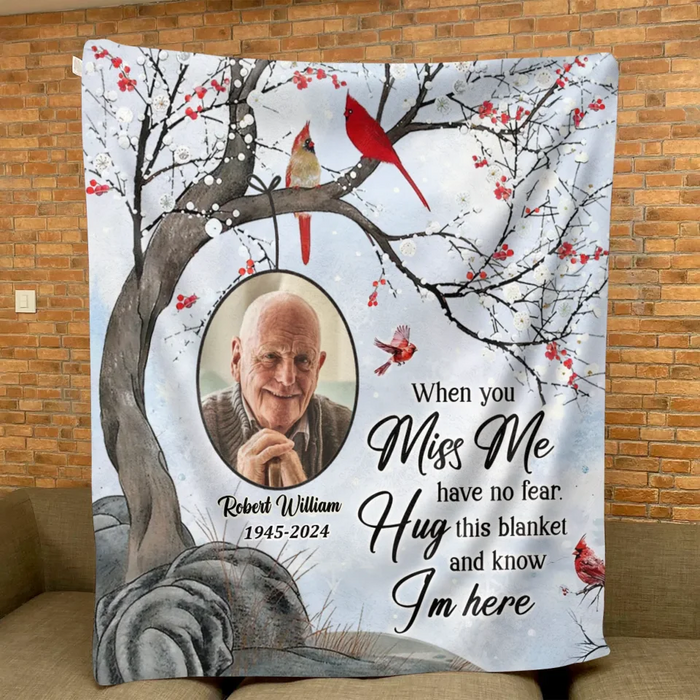 Personalized Memorial Fleece Throw Blanket & Quilt - Memorial Gift Idea - Upload Photo - When You Miss Me Have No Fear