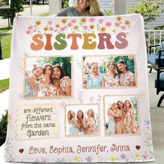 Personalized Sisters Fleece Throw Blanket/Quilt - Christmas Gift Idea For Sisters/Siblings - Sisters Are Different Flowers From The Same Garden