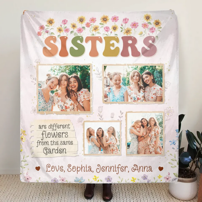 Personalized Sisters Fleece Throw Blanket/Quilt - Christmas Gift Idea For Sisters/Siblings - Sisters Are Different Flowers From The Same Garden