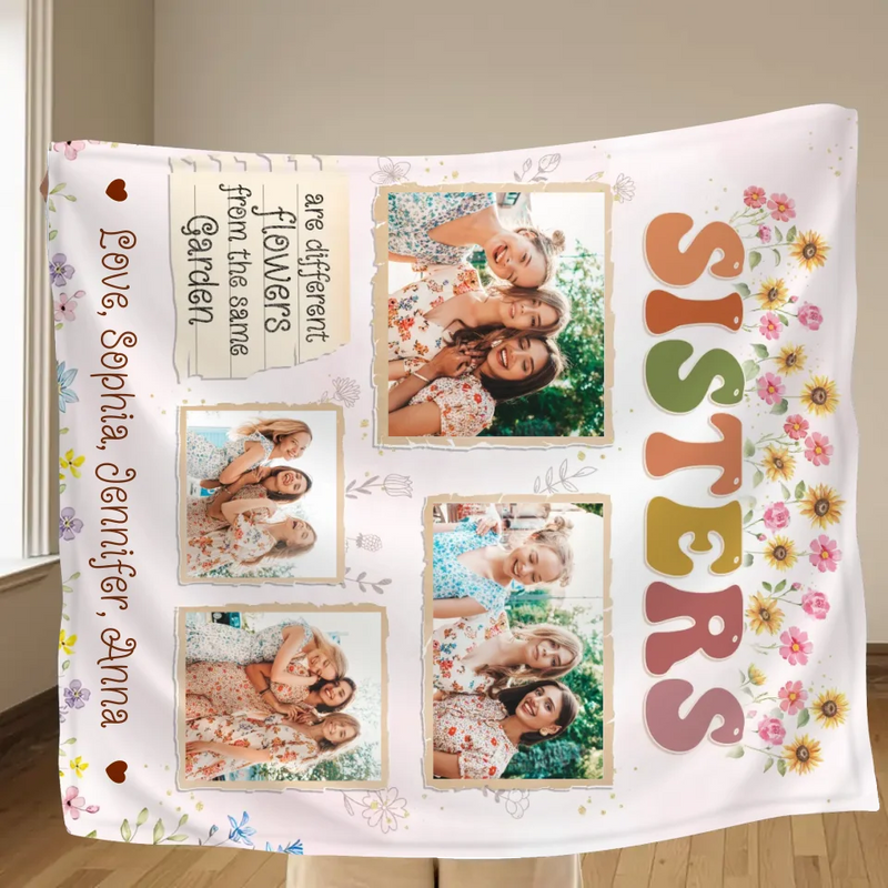 Personalized Sisters Fleece Throw Blanket/Quilt - Christmas Gift Idea For Sisters/Siblings - Sisters Are Different Flowers From The Same Garden