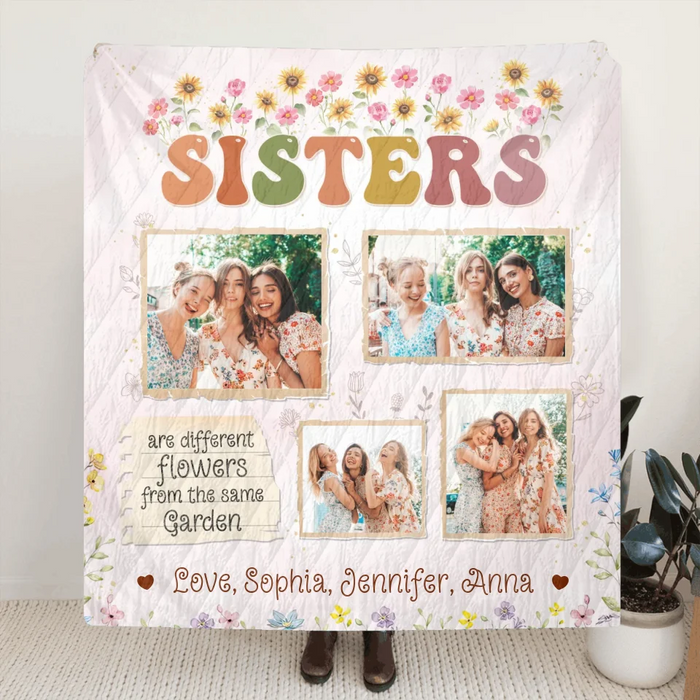 Personalized Sisters Fleece Throw Blanket/Quilt - Christmas Gift Idea For Sisters/Siblings - Sisters Are Different Flowers From The Same Garden