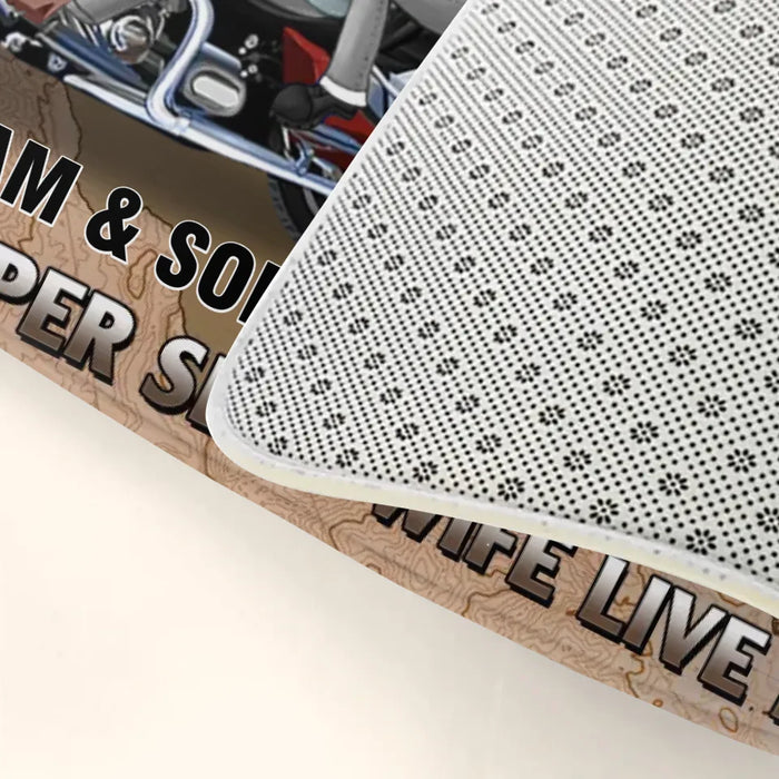 Personalized Old Biker Couple Doormat - Gift Idea For Couple/Biker - A Grumpy Old Biker And His Super Sexy Wite Live Here