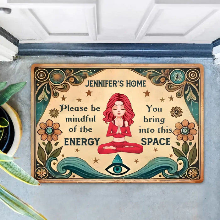 Personalized Yoga Doormat - Gift Idea for Yoga Lovers - Please Be Mindful of The Energy You Bring Into This Space
