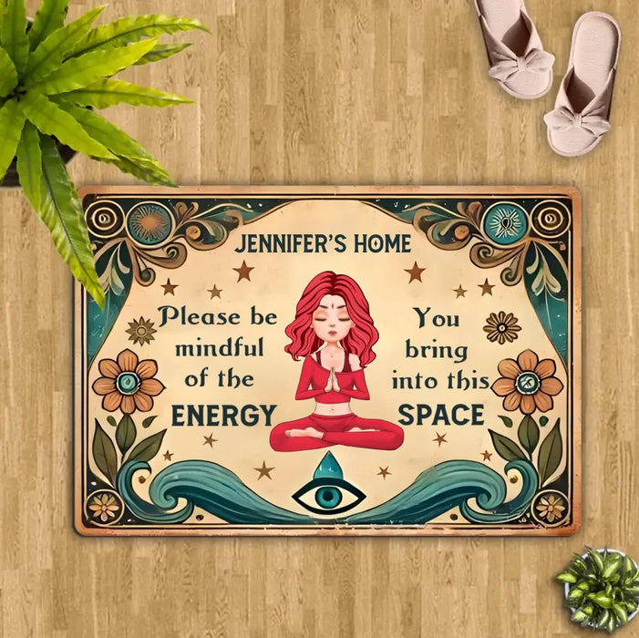 Personalized Yoga Doormat - Gift Idea for Yoga Lovers - Please Be Mindful of The Energy You Bring Into This Space