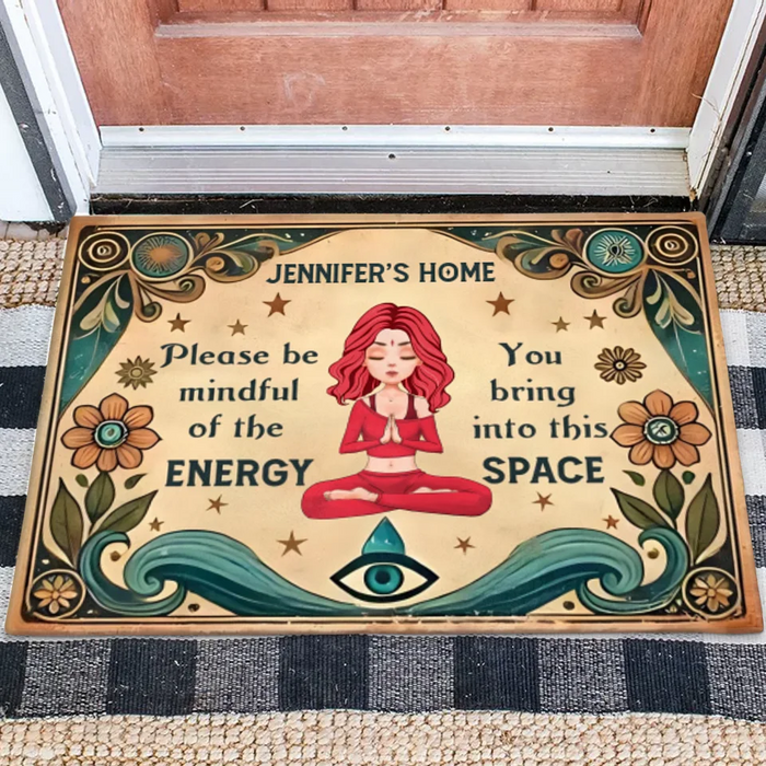 Personalized Yoga Doormat - Gift Idea for Yoga Lovers - Please Be Mindful of The Energy You Bring Into This Space