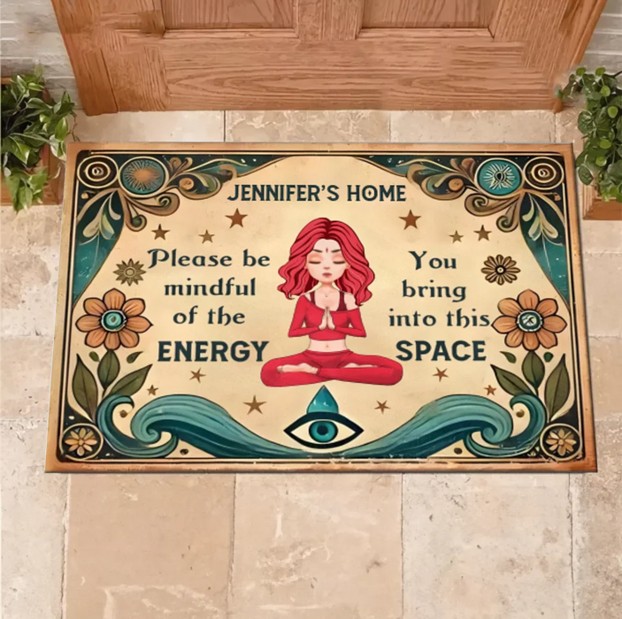 Personalized Yoga Doormat - Gift Idea for Yoga Lovers - Please Be Mindful of The Energy You Bring Into This Space
