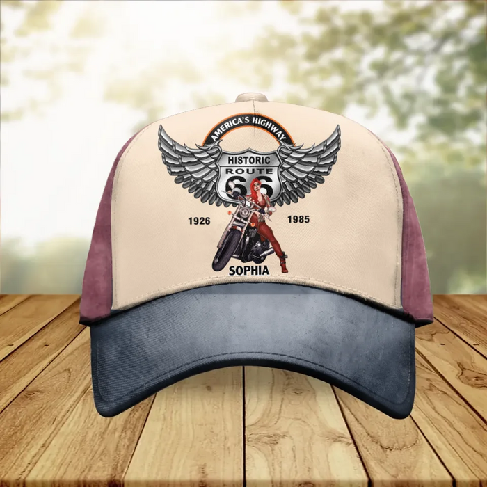 Personalized Motorcycle  Baseball Cap - Historic Route 66 - Gift Idea For Motorcycle Lover