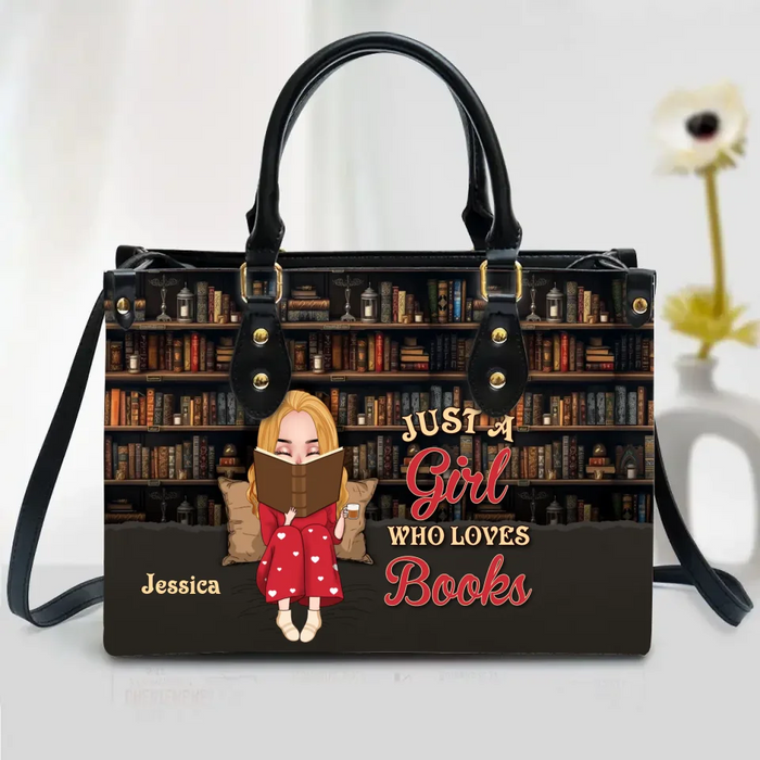 Personalized Book Lover PU Leather Handbag With Long Straps - Mother's Day Gift Idea For Book Lover - Just A Girl Who Loves Books