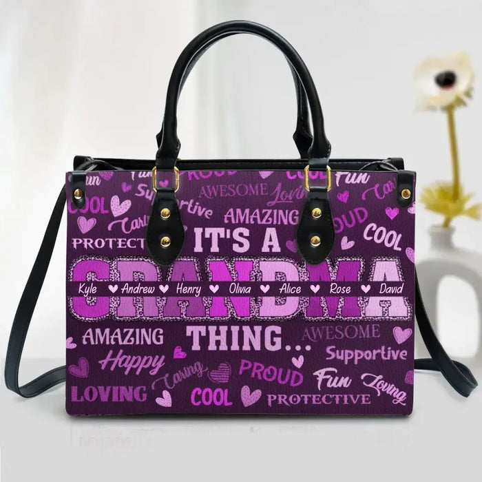 Personalized Grandma PU Leather Handbag With Long Straps - Up to 7 Kids - Mother's Day Gift Idea For Grandma