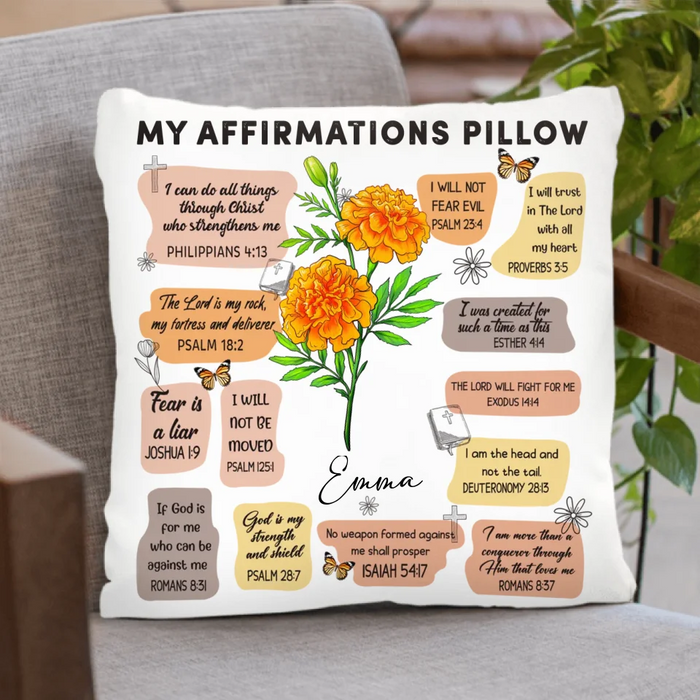 Personalized Birth Month Flower Christian Bible Verse Affirmations Pillow Cover/Quilt/Fleece Throw Blanket - Christian Girl's Affirmation Gift
