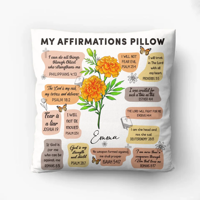 Personalized Birth Month Flower Christian Bible Verse Affirmations Pillow Cover/Quilt/Fleece Throw Blanket - Christian Girl's Affirmation Gift